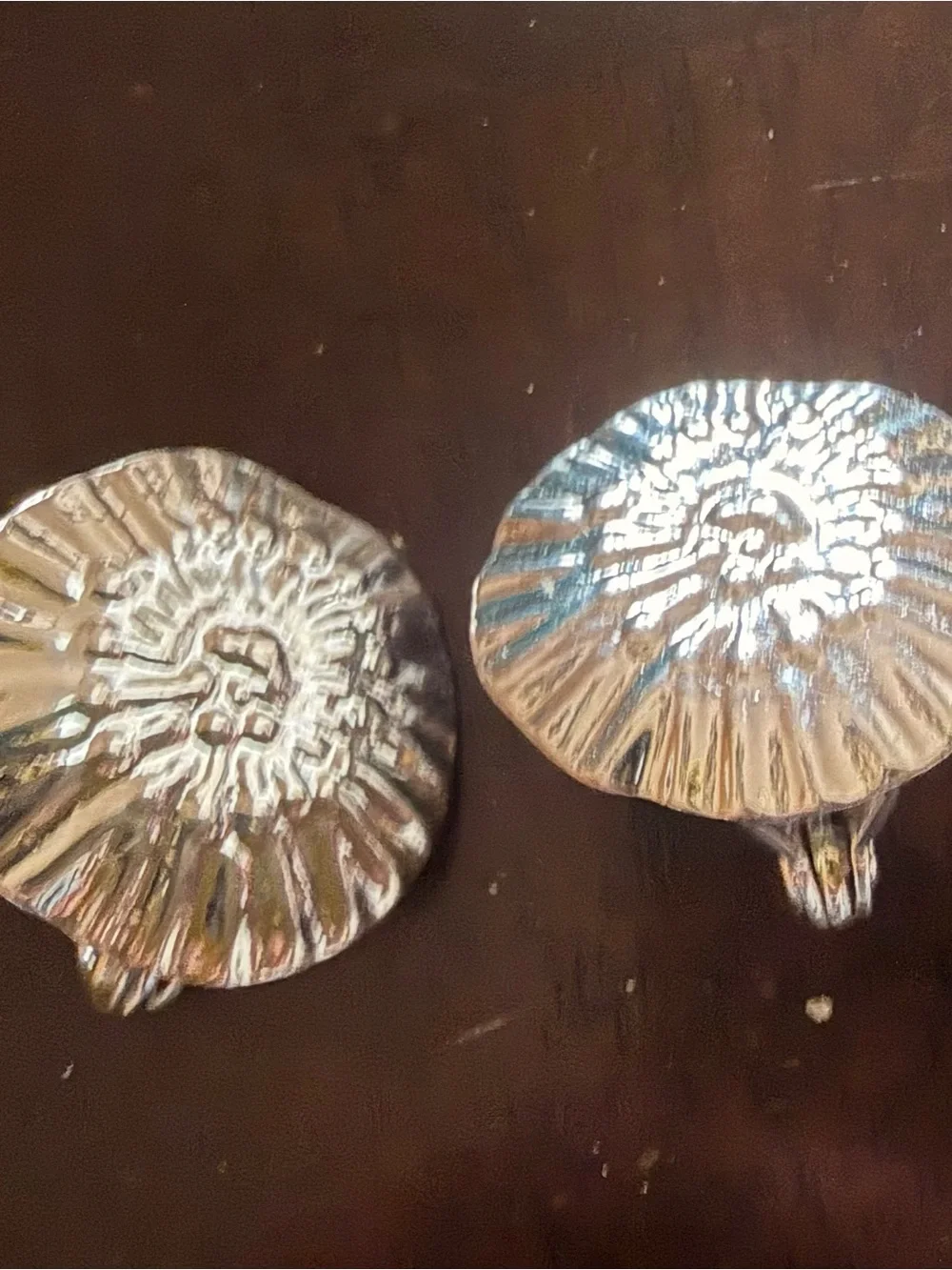 Silver Metallic Sunburst shell clip-on earrings